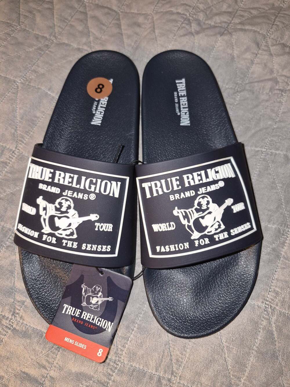 True Religion Men's Vintage World Tour Logo Slides